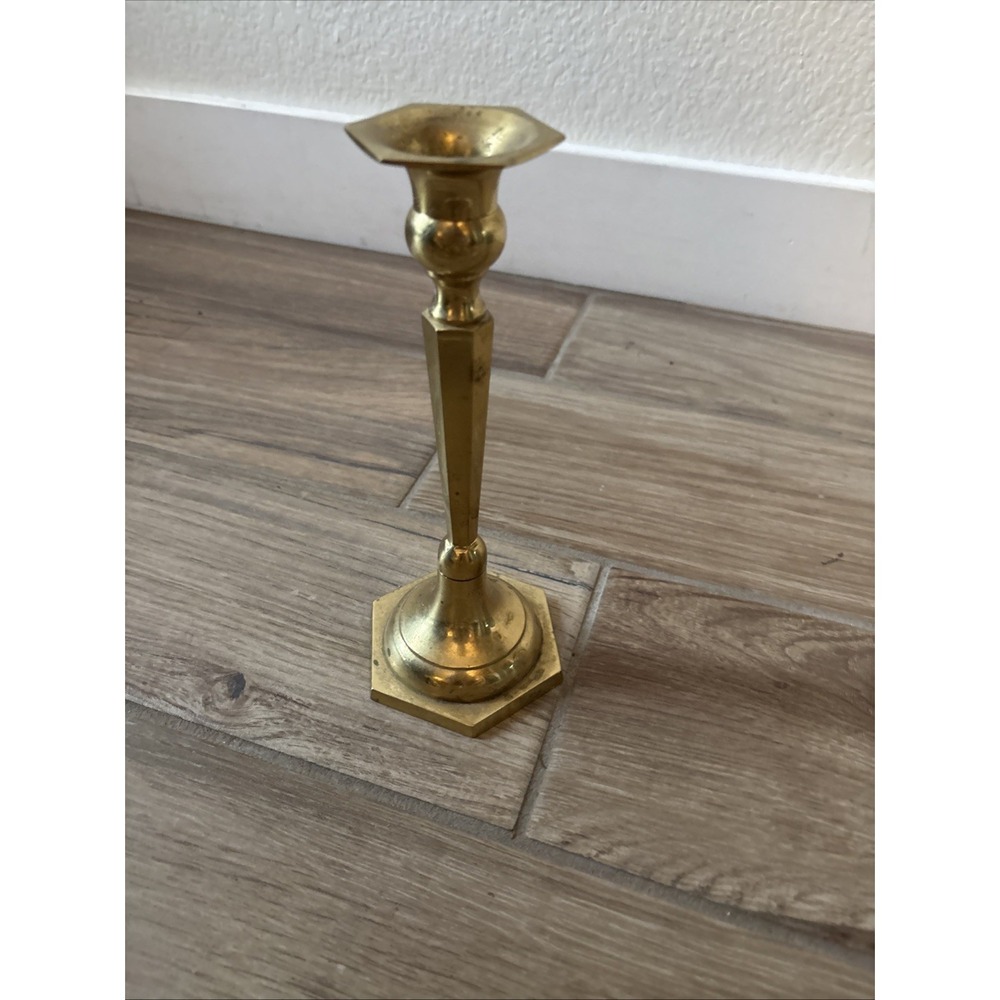 Vintage MCM Mid Century Solid Brass Candle Stick Holder 10.25" Tall India